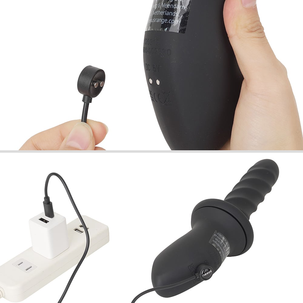 NEXUS純正のマグネット接続コード（USB-C仕様）が付属します。フル充電までは約2.5時間、連続稼働は約60分です。